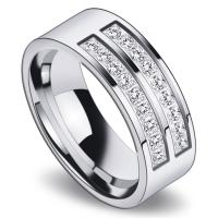 Titanium Steel Finger Ring, silver color plated, Unisex & micro pave cubic zirconia, 8mm, US Ring 