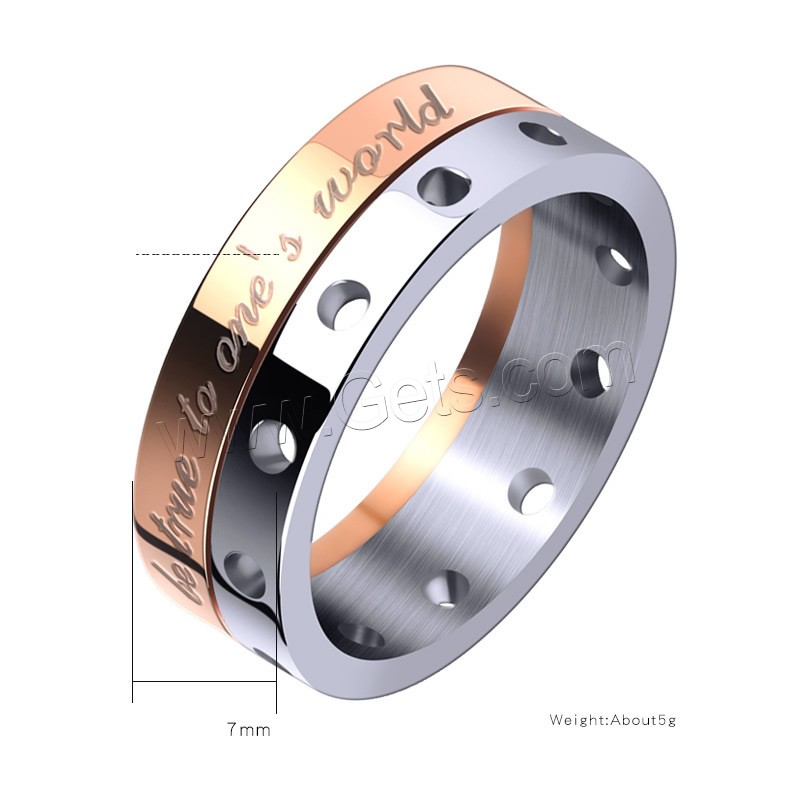 Titanium Steel Finger Ring, plated, different size for choice & for man, 7mm, US Ring Size:7-12, Sold By PC