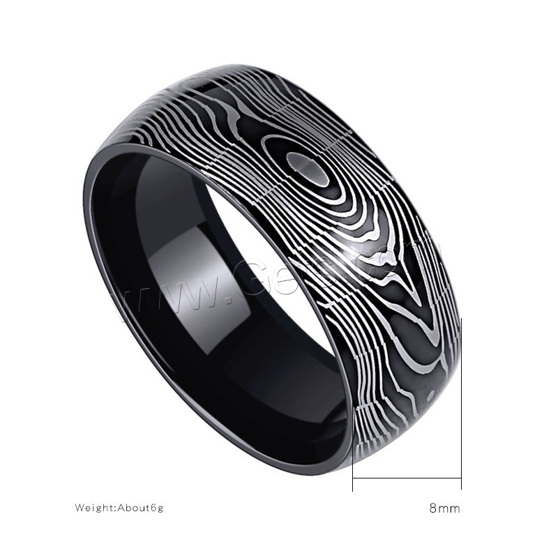 Anillo de dedo de acero Titanium de, Partículas de acero, Donut, iónico negro, diverso tamaño para la opción & para hombre, 8mm, tamaño:7-12, Vendido por UD