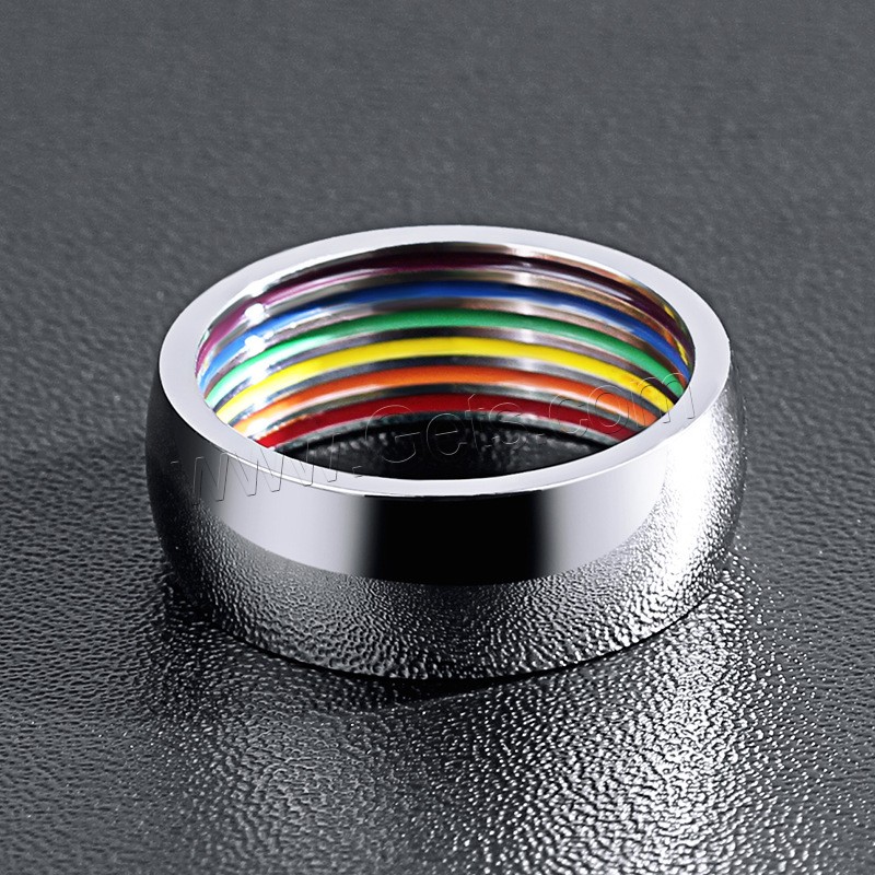 Titanium Steel Finger Ring, Donut, silver color plated, different size for choice & for man & enamel, 8mm, US Ring Size:7-12, Sold By PC