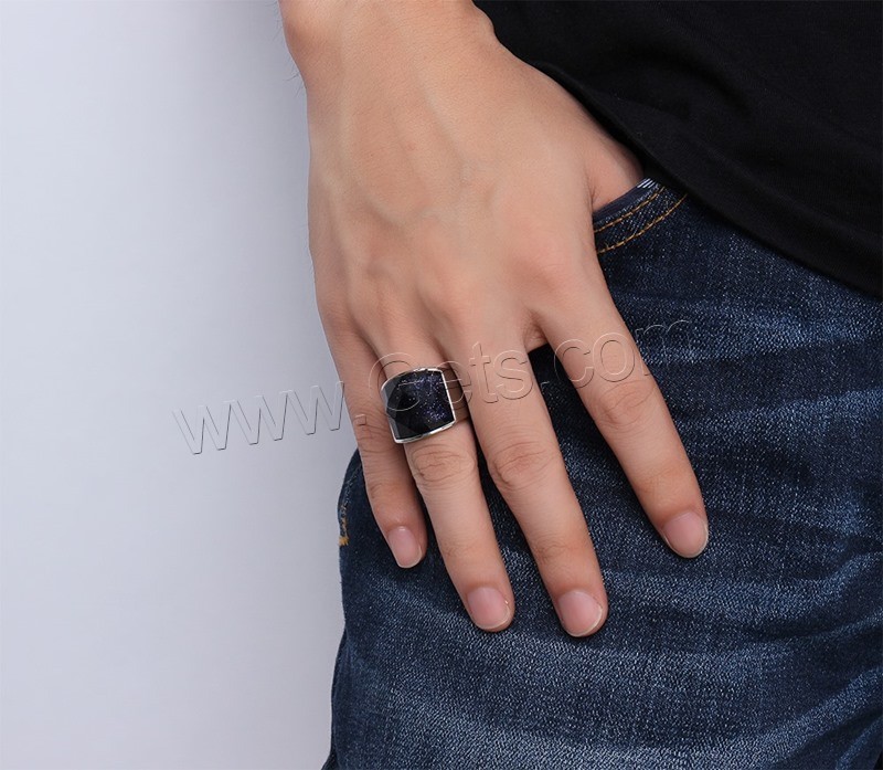 Titanium Steel Finger Ring, with Blue Goldstone, Donut, Unisex & different size for choice, 19mm, US Ring Size:8-12, Sold By PC