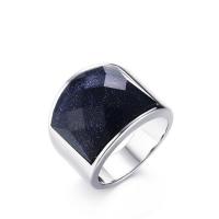 Titanium Steel Finger Ring, with Blue Goldstone, Donut, Unisex 19mm, US Ring 