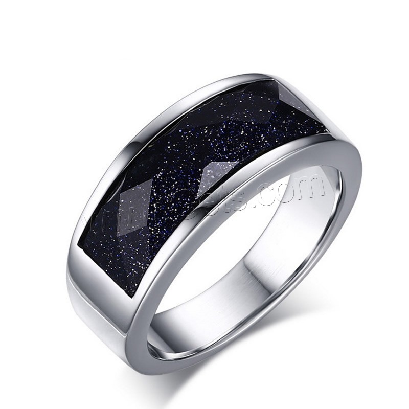 Titanium Steel Finger Ring, with Blue Goldstone, Donut, plated, Unisex & different size for choice, 8mm, US Ring Size:6-11, Sold By PC