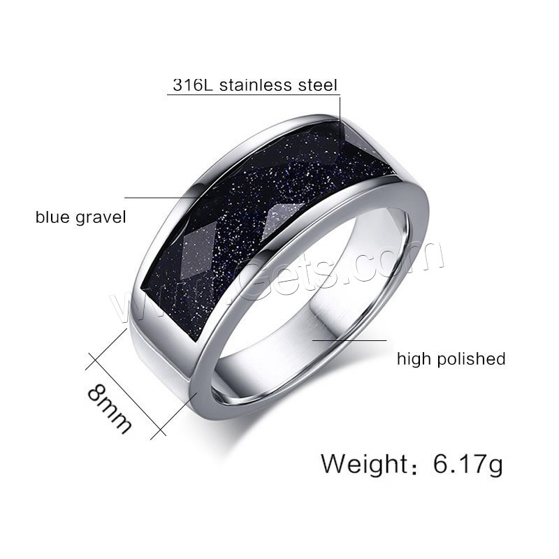 Titanium Steel Finger Ring, with Blue Goldstone, Donut, plated, Unisex & different size for choice, 8mm, US Ring Size:6-11, Sold By PC