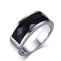 Titanium Steel Finger Ring, with Blue Goldstone, Donut, plated, Unisex 8mm, US Ring 