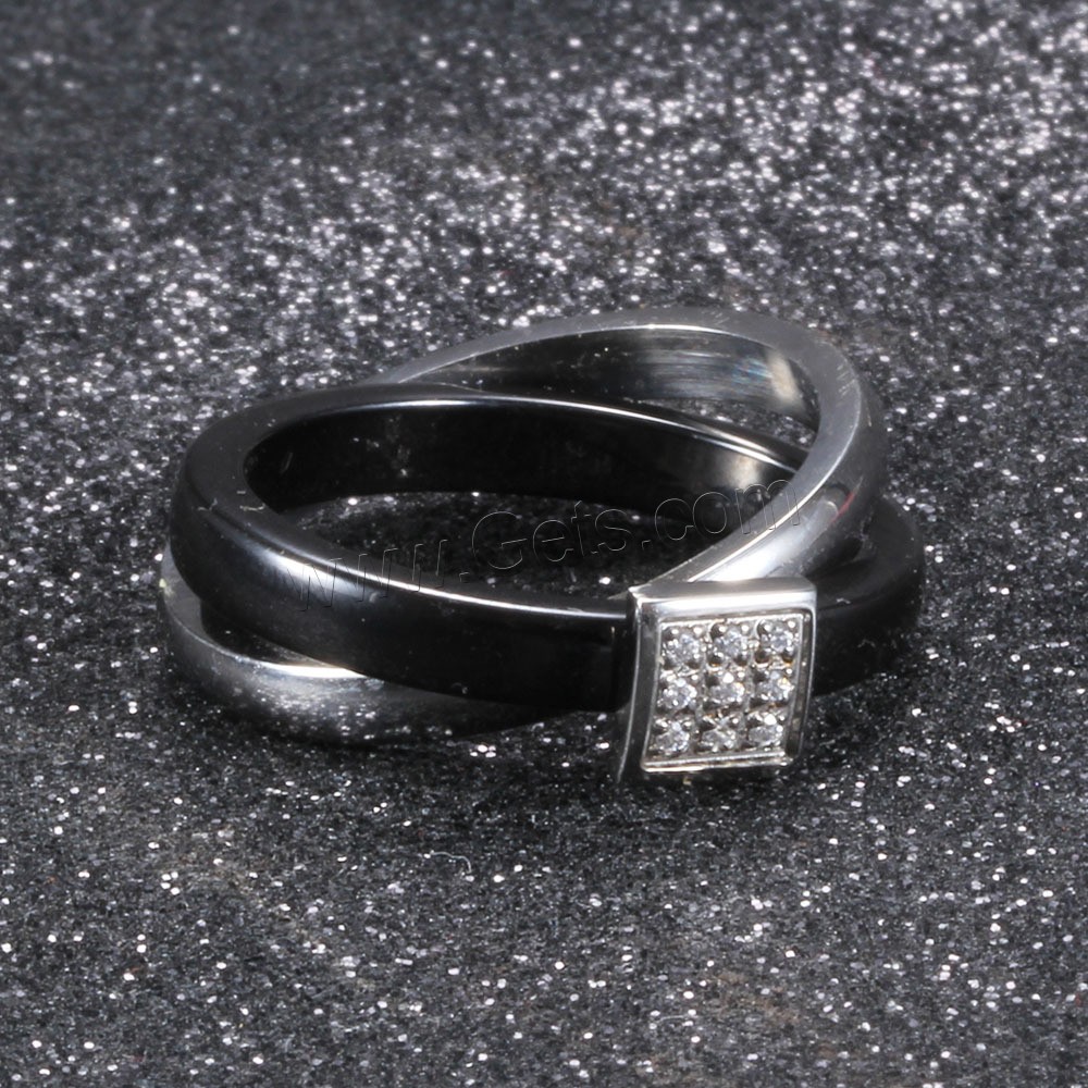 Titanium Steel Finger Ring, with Porcelain, Donut, plated, Unisex & different size for choice & micro pave cubic zirconia, 7mm, US Ring Size:6-10, Sold By PC