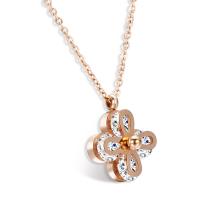 Titanium Steel Jewelry Necklace, with 2.3lnch extender chain, Flower, rose gold color plated, oval chain & for woman & with rhinestone, 15mm, 5mm Approx 16.5 Inch 