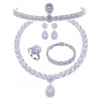 Cubic Zirconia Micro Pave Brass Jewelry Sets, hair wreath & finger ring & bracelet & earring & necklace, Teardrop, platinum color plated, bar chain & micro pave cubic zirconia & for woman, white, 42mm,315mm, US Ring .5-9.5 Approx 6.3 Inch, Approx 17.72 Inch 