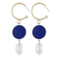 Plastic Pearl Zinc Alloy Earring, with ABS Plastic Pearl & Wood, gold color plated, Korean style & for woman 