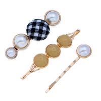 Hair Slide, Zinc Alloy, with ABS Plastic Pearl & Cloth & Resin, gold color plated, Korean style & for woman 