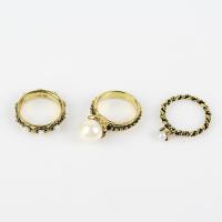 Kunststoff Perle Zink Legierung Fingerring, Zinklegierung, mit ABS-Kunststoff-Perlen, plattiert, drei Stücke & für Frau, keine, Größe:9.5-13, 3PCs/Menge, verkauft von Menge