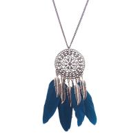 Zinc Alloy Sweater Chain Necklace, with Feather, antique brass color plated, for woman & hollow nickel, lead & cadmium free, 130mm Approx 31.5 Inch 