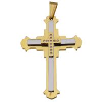 Stainless Steel Cross Pendants, with rhinestone, gold Approx 