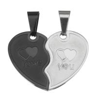 Stainless Steel Couple Pendant, Heart, white and black  Approx 
