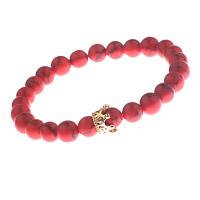 Pinus koraiensis Bracelet, with Brass, Crown, gold color plated, Unisex & micro pave cubic zirconia, red, 8mm .5 Inch 
