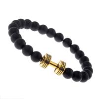 Abrazine Stone bracelet, avec alliage de zinc, Placage de couleur d'or, pour homme, noir, 8mm .5 pouce, Vendu par brin