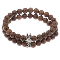 Wood Bracelets, with Zinc Alloy, Crown & for man, brown, 8mm .5 Inch 