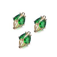 Cubic Zirconia Brass Pendants, Flower, real gold plated, with cubic zirconia, green, 14*8mm 