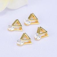 Cubic Zirconia Brass Pendants, with Cubic Zirconia, Triangle, real gold plated, 9.9*9.7mm 