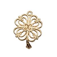 Brass Clover Pendant, Four Leaf Clover, real gold plated, hollow, 21*15mm 