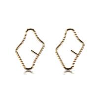 Brass Earring Stud Component, Geometrical Pattern, real gold plated, for woman & hollow, 1*25mm 