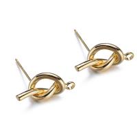 Brass Earring Stud Component, real gold plated, DIY & with loop, 1.9*17.4mm 