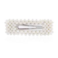 Hair Snap Clips, Zinc Alloy, with Plastic Pearl, 2 pieces & for woman, white, 90*28mm 