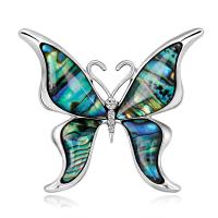 Rhinestone Zinc Alloy Brooch, with Abalone Shell, Butterfly, plated, for woman & with rhinestone, platinum color 