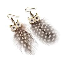 Zinc Alloy Drop Earring, with Feather, Owl, plated, for woman & enamel 85mm 