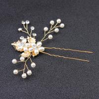 Hair Pins, Zinc Alloy, with Plastic Pearl, plated, for bridal & with rhinestone, golden 