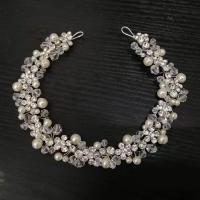 Hair Bands, Zinc Alloy, with Glass Beads & Plastic Pearl, plated, for woman & with rhinestone, silver color, 320mm 