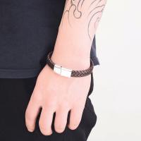 PU Leather Bracelet, with Stainless Steel, handmade & woven pattern & for man 