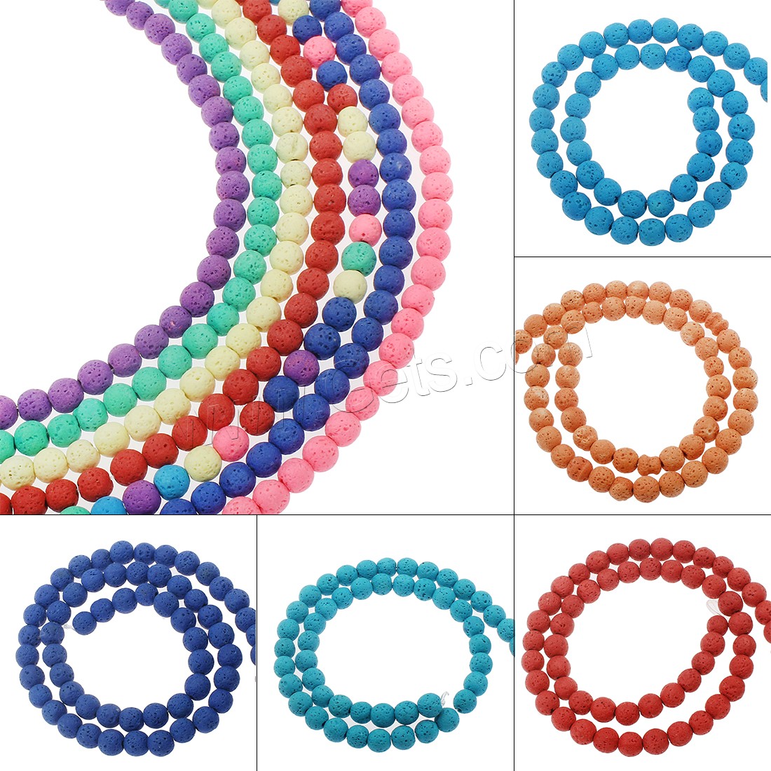 Multicolor Lava Perlen, rund, verschiedene Größen vorhanden, keine, Bohrung:ca. 1mm, verkauft von Strang