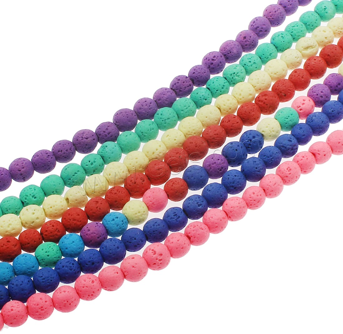 Perles de lave multicolor, lave volcanique, Rond, normes différentes pour le choix, plus de couleurs à choisir, Trou:Environ 1mm, Vendu par brin