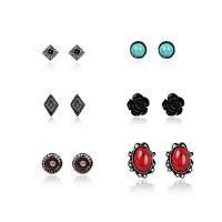 Zinc Alloy Stud Earring, with Natural Turquoise, antique silver color plated, 6 pieces & for woman, 10-20mm 