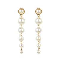 Plastic Pearl Zinc Alloy Earring, ABS Plastic Pearl, gold color plated, for woman, white 