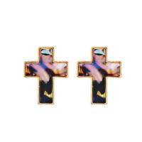 Zinc Alloy Stud Earring, with Acetate, Cross, gold color plated, stoving varnish & for woman 