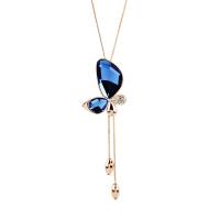 Crystal Zinc Alloy Necklace, with Crystal, Butterfly, gold color plated, for woman & with rhinestone Approx 18.12 Inch 