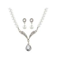 Rhinestone Zinc Alloy Jewelry Set, earring drop pendant & necklace, with ABS Plastic Pearl, antique silver color plated, for woman & with rhinestone  Approx 21.65 Inch 