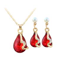 Rhinestone Zinc Alloy Jewelry Set, earring drop pendant & necklace, with Crystal, with 5cm extender chain, Teardrop, gold color plated, bar chain & for woman & with rhinestone Approx 15.75 Inch 