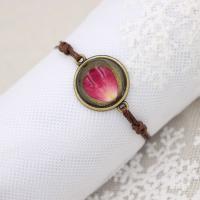 Fleurs séchées bracelet, avec cordon en cuir & verre organique, Placage, styles différents pour le choix & pour femme, Vendu par brin