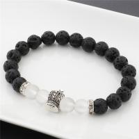 Lava Bead Bracelet, with Zinc Alloy, silver color plated, Unisex, white and black, 8mm .5 Inch 