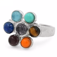 Stone Cuff Finger Ring, with Zinc Alloy, silver color plated, Unisex, multi-colored, 19mm 