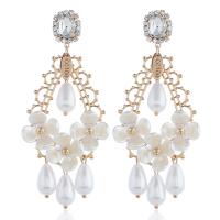 Kunststoff Perle Zink Legierung Ohrring, Zinklegierung, mit Kunststoff Perlen, plattiert, für Frau & mit Strass, weiß, 85x35mm, verkauft von Paar