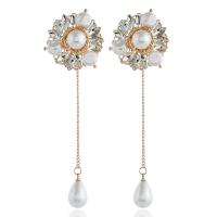 Kunststoff Perle Zink Legierung Ohrring, Zinklegierung, mit Kunststoff Perlen, plattiert, für Frau & mit Strass, gelb, 100x30mm, verkauft von Paar