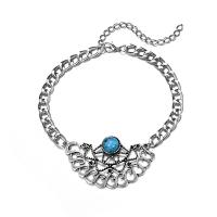 Zinc Alloy Anklet, plated, vintage & Adjustable & folk style & for woman & hollow, silver color 