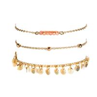 Zinc Alloy Bracelet Set, with Glass Beads, plated, Adjustable & three pieces & for woman, golden  
