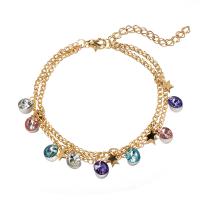 Zinc Alloy Anklet, with Crystal, plated, Double Layer & Adjustable & for woman, golden, 19mm,20mm,5mm 