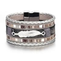 Fashion Zinc Alloy Bracelets, with PU Leather, Leaf, plated, vintage & Bohemian style & Unisex, grey 