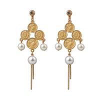 Plastic Pearl Zinc Alloy Earring, with Plastic Pearl, plated, embossed & for woman & with rhinestone, golden 
